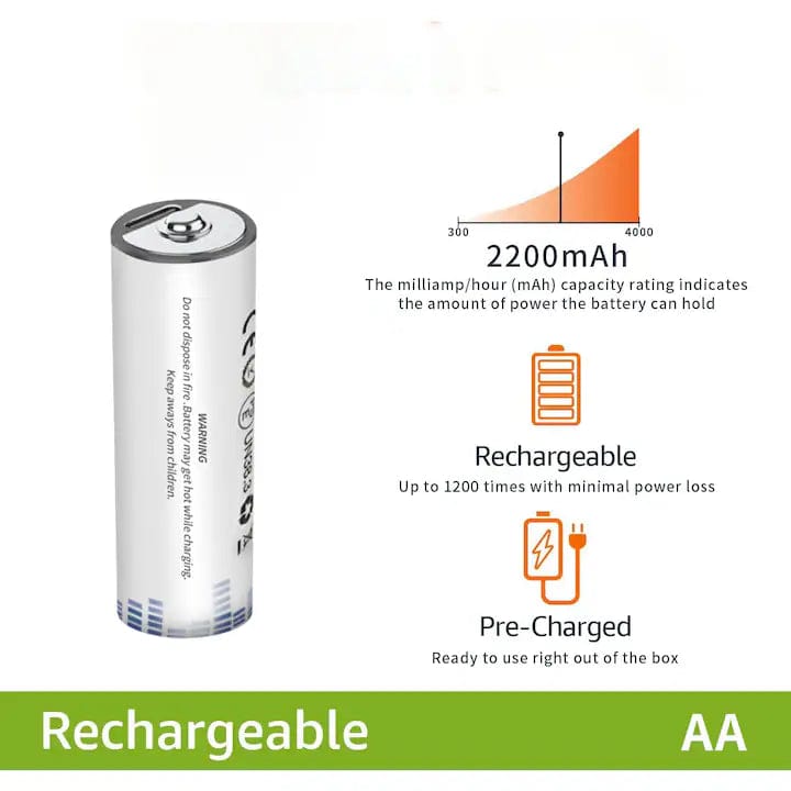 2 Piles Rechargeables USB AAA & AA 1.5V 2200mWh